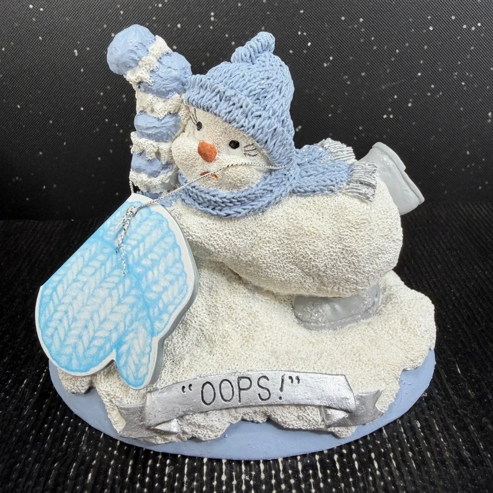 Snow Buddies Oops Snowman Ice Skating Figurine Encore Group Blue White 4in